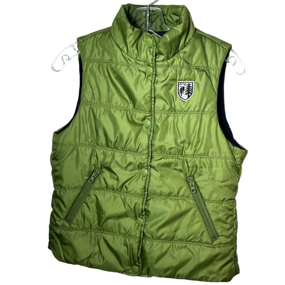 American Eagle Olive Green Snap Insulated Puffer Vest Zipper Pockets, Size S/P - Picture 1 of 9